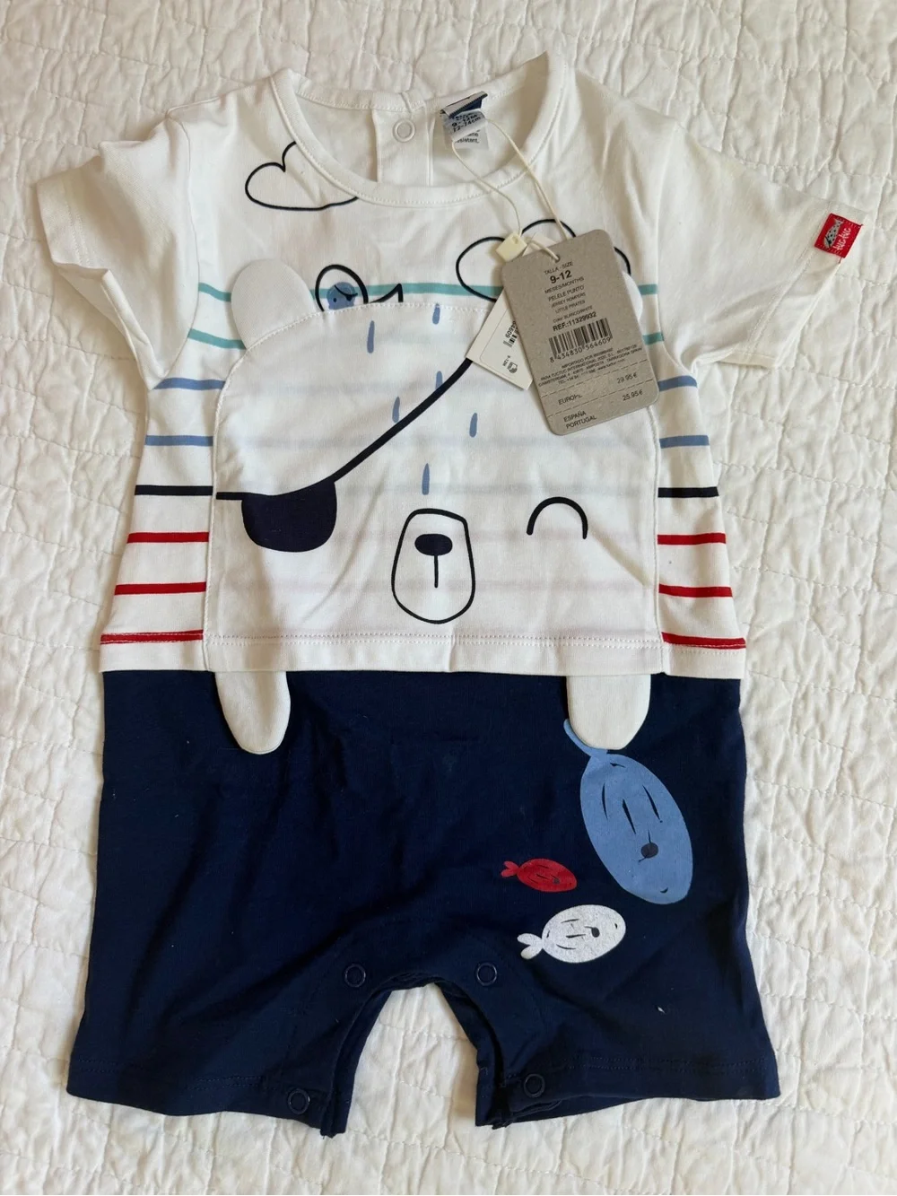Unisex White & Navy Bear Graphic One-Piece Romper by Gymboree